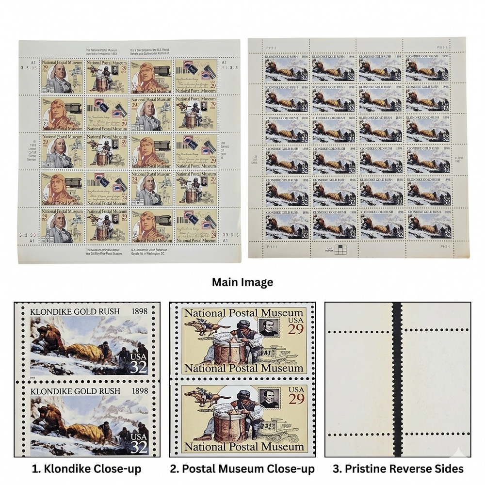 Vintage 1993 1997 USPS National Postal Museum Klondike Gold Rush Stamp Panes